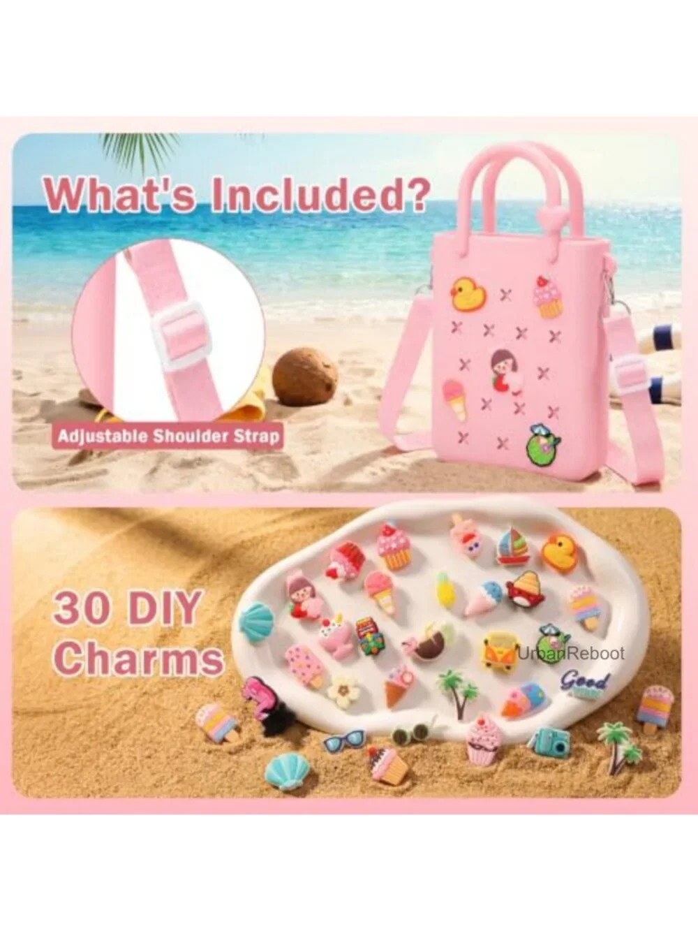 Mini Silicone Beach Bag Girls Tote Adjustable Strap Waterproof
